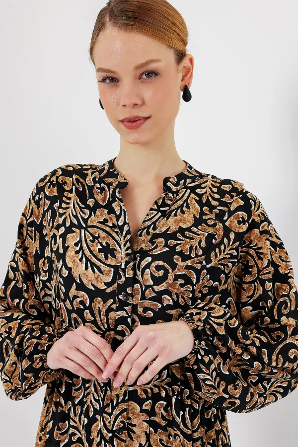 Robe hijab à motifs authentiques 2423 - Noir 10