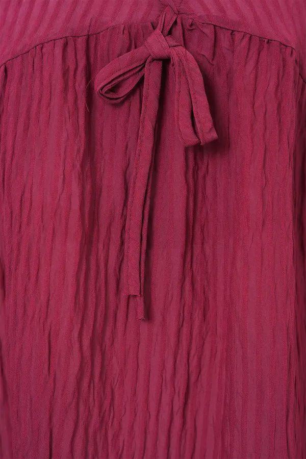 Kadın Önü Bağcıklı Uzun Kol Bluz 946 - Bordo