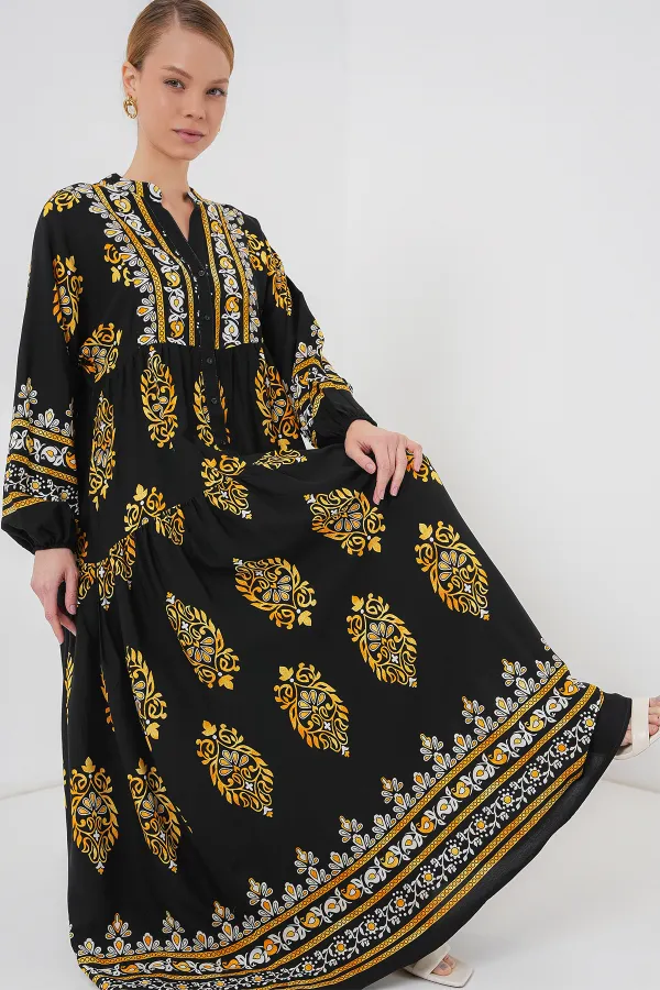 Robe hijab à motifs authentiques 2423 - Noir 13