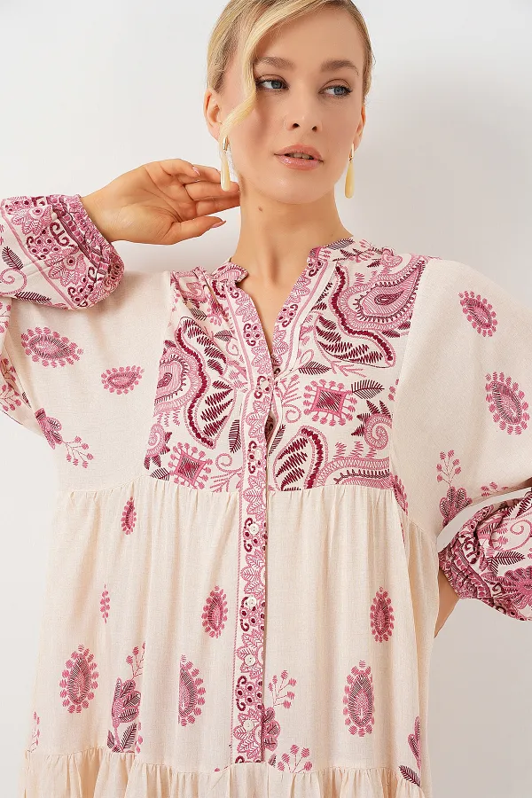 Robe hijab à motifs authentiques 2423 - Bordeaux 1