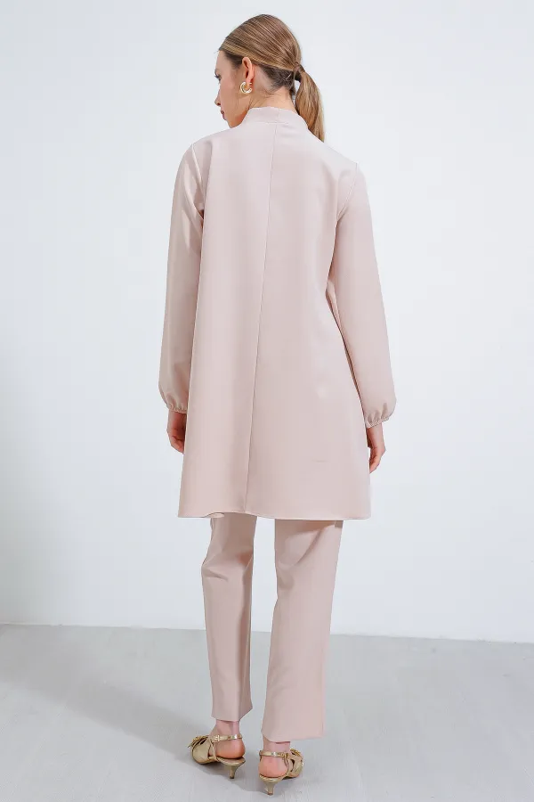 Ensemble pantalon et tunique en maille crème pour femme 6654