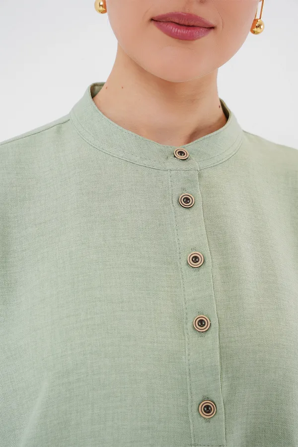 6678 Linen Tunic and Trousers Two-Piece Set - Light Green 6678 Linen Tunic and Trousers Two-Piece Set - Light Green