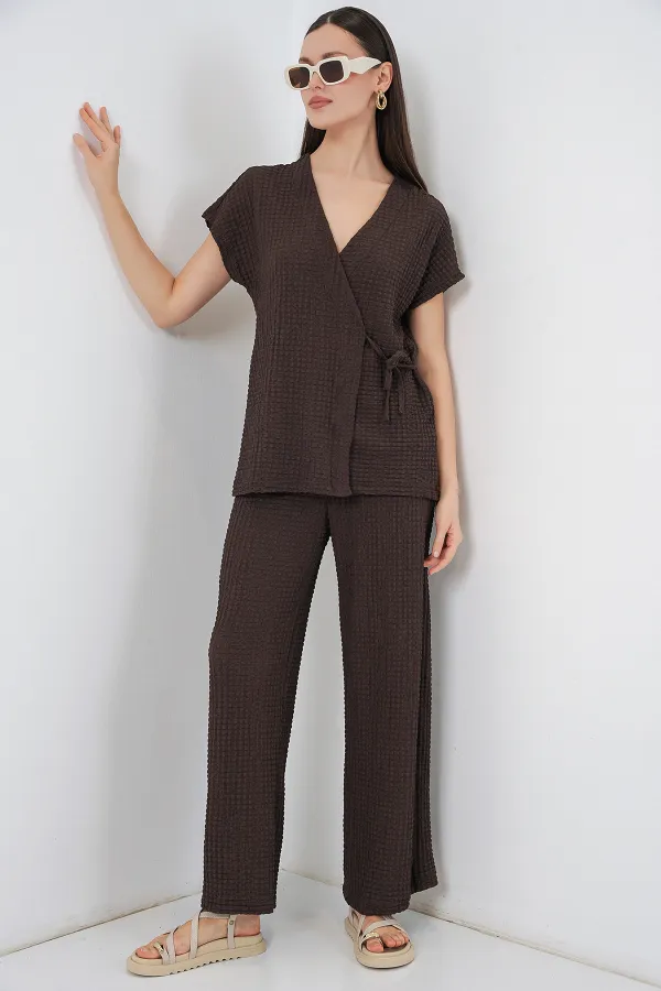 Kadın Örme İkili Takım 30064 - Kahverengi