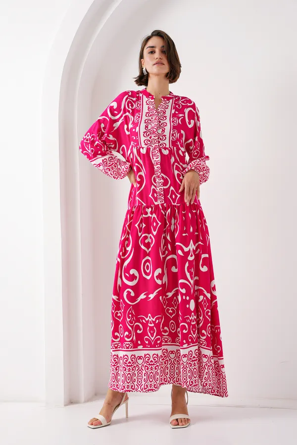 Robe hijab à motifs authentiques 2423 - L. Fuchsia