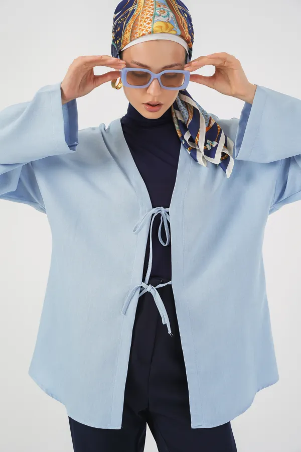 Keten Tesettür Kimono 5968 - Mavi