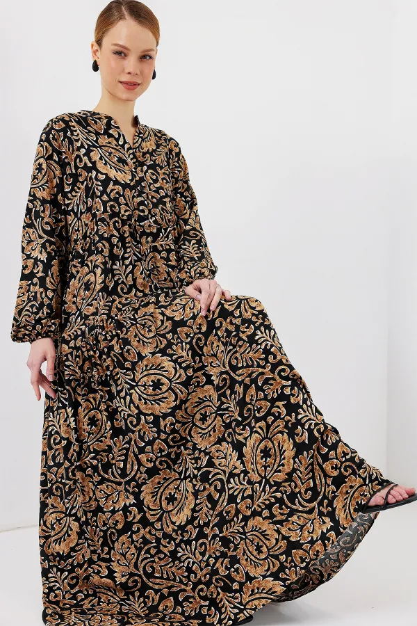 Robe hijab à motifs authentiques 2423 - Noir 10