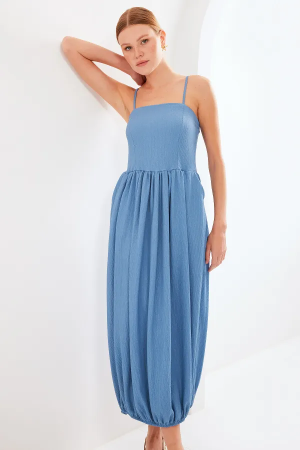 Robe salopette en maille à bretelles 2492 - Indigo