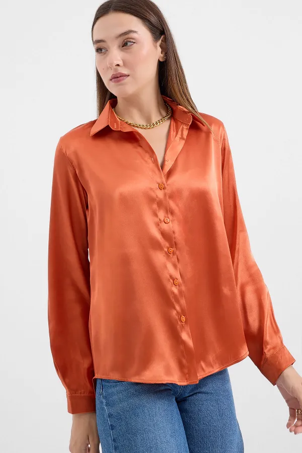 Chemise fluide en satin orange (réf. 3964)