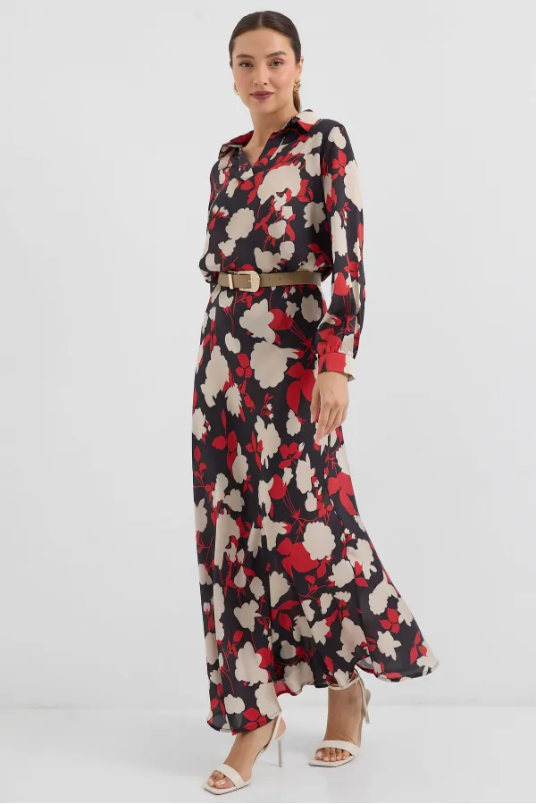 8018 Patterned Satin Two-Piece Suit - Beige