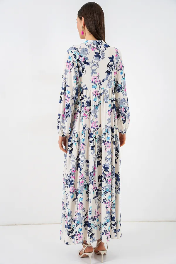 Robe longue hijab à motifs pour femme 2585 - Bleu marine foncé