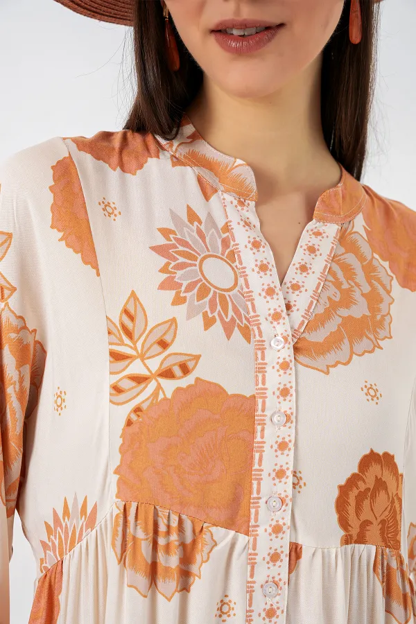 Robe longue hijab à motifs pour femme 2585 - Orange foncé