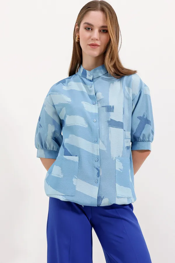 Chemise oversize à motifs 20226 - Bleue
