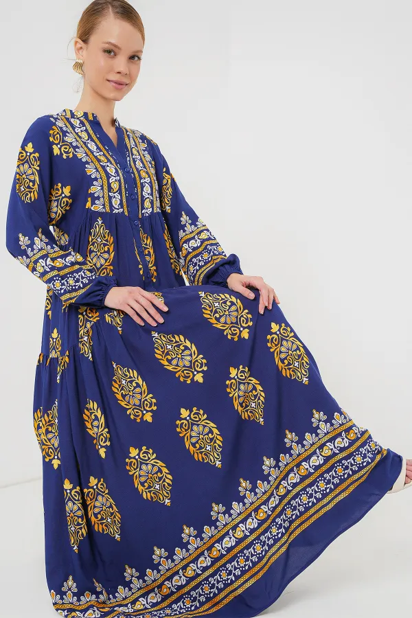 Robe hijab à motifs authentiques 2423 - Bleu marine 6