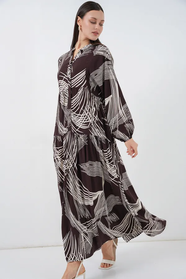 Robe longue hijab à motifs pour femme 2585 - Marron foncé