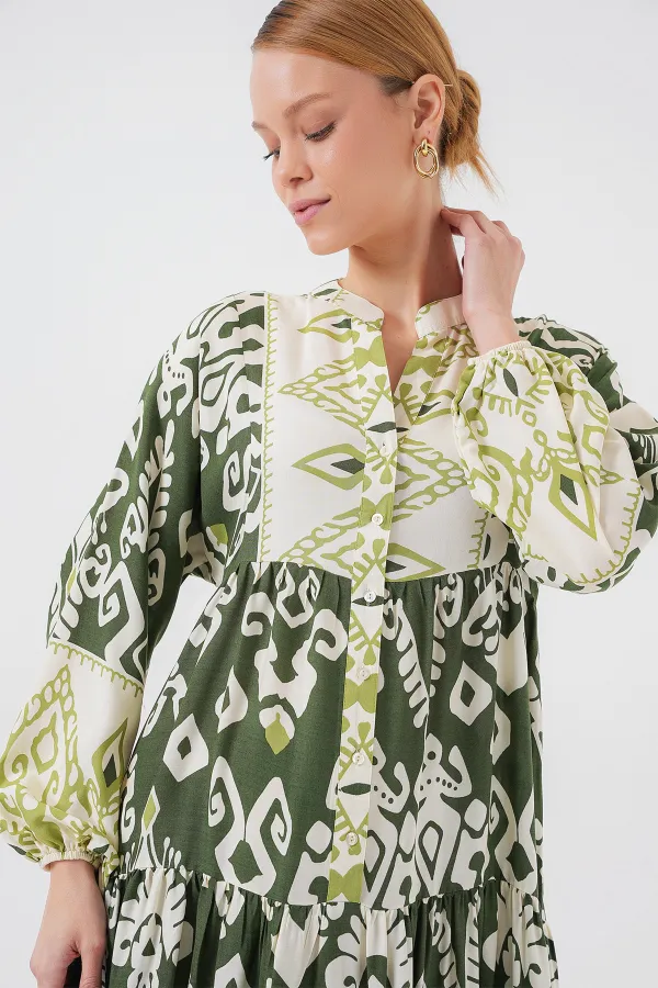 Robe hijab à motifs authentiques 2423 - B. Kaki