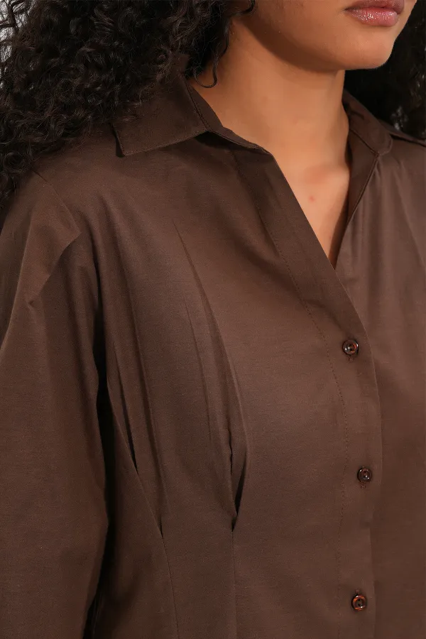 Women's Long Waist Fitted Shirt 20383 - Brown Women's Long Waist Fitted Shirt 20383 - Brown