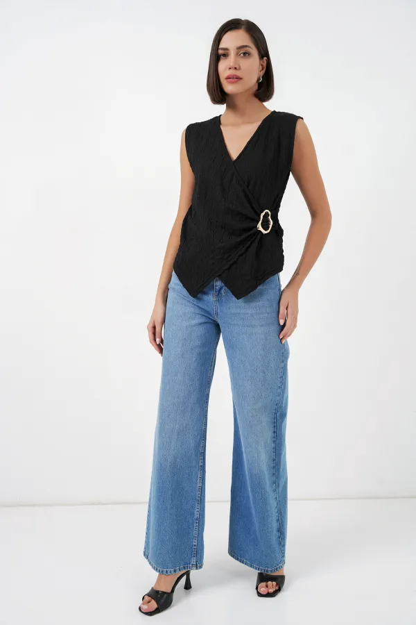 Chemisier tricoté sans manches pour femme 988 - Noir