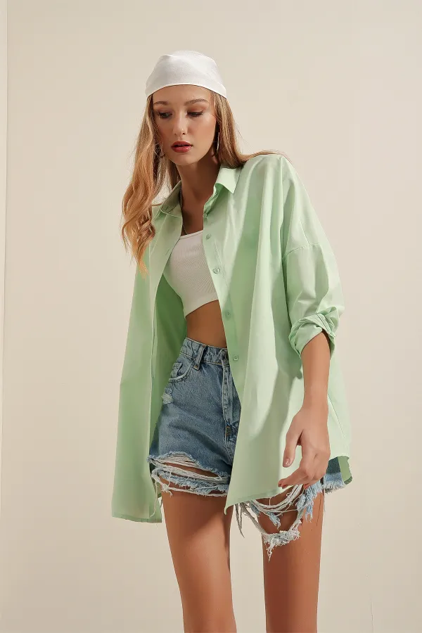 Chemise basique longue oversize 3900 - Vert clair