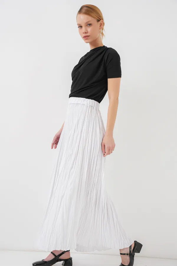 Jupe longue froissée pour femme 8042 - Blanche