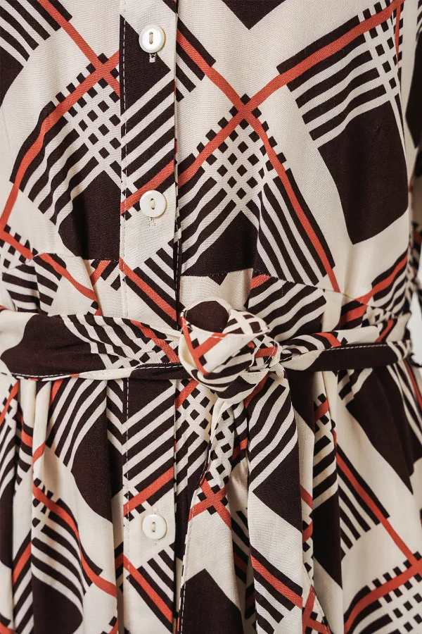 Kadın Boydan Düğmeli Uzun Tesettür Elbise 2588 - Kahve Bej