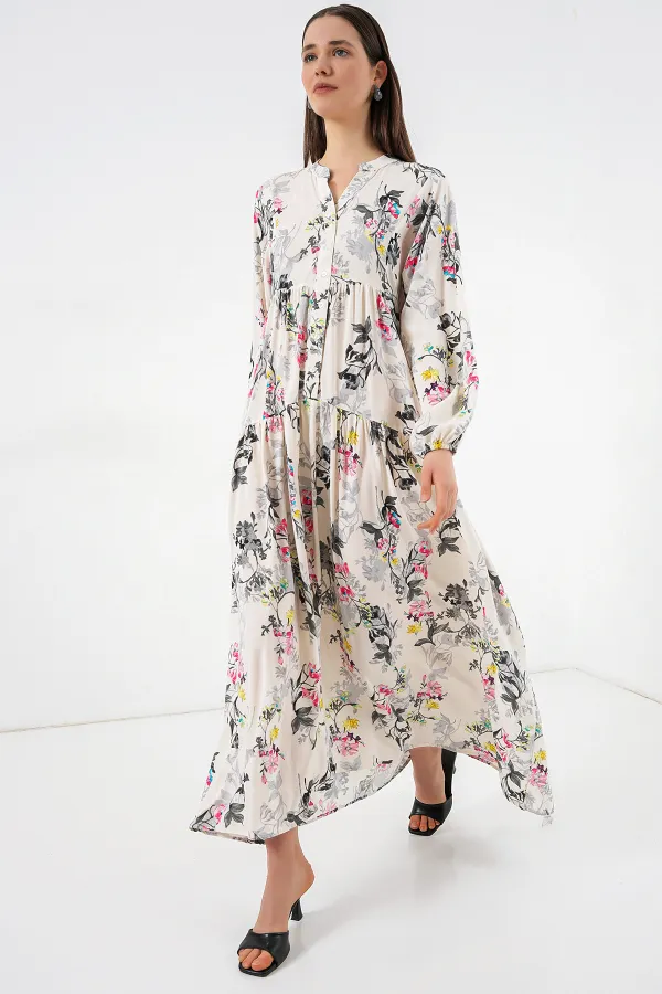 Robe longue hijab à motifs pour femme 2585 - Gris clair