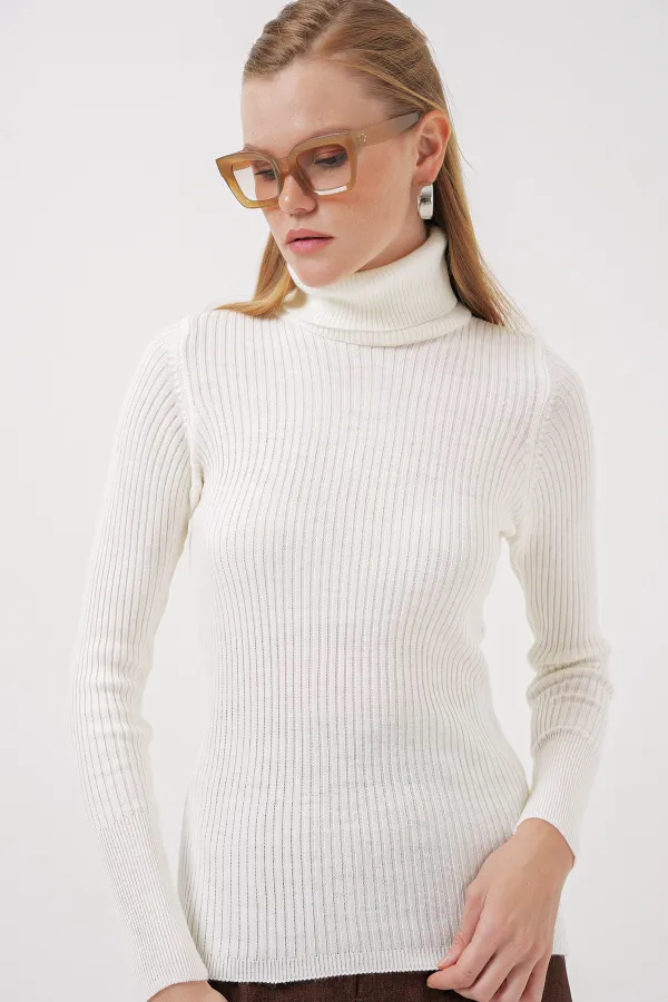 10311 Balıkçı Yaka Triko Kazak - Beyaz