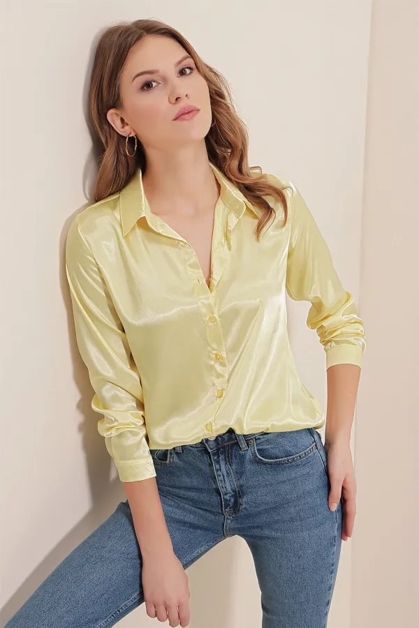 3964 Chemise en satin fluide - Jaune clair