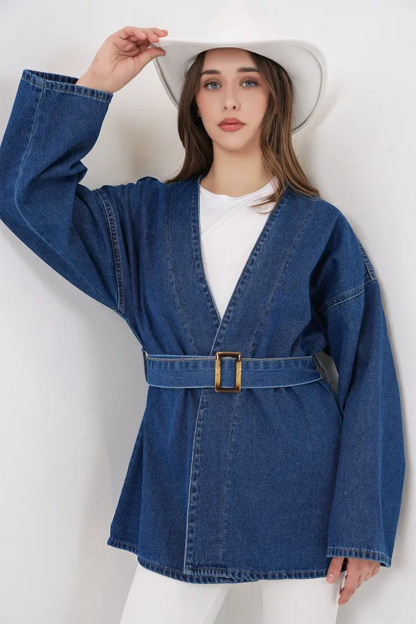 Tunique en jean ceinturée pour femme 5985 - Bleu