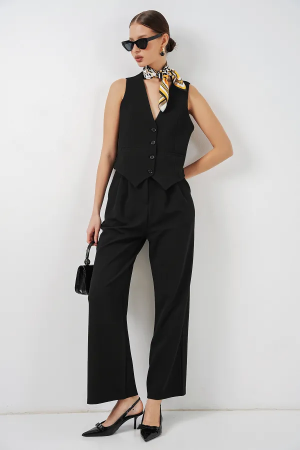 Women's Vest and Trousers Two-Piece Set 30091 - Black