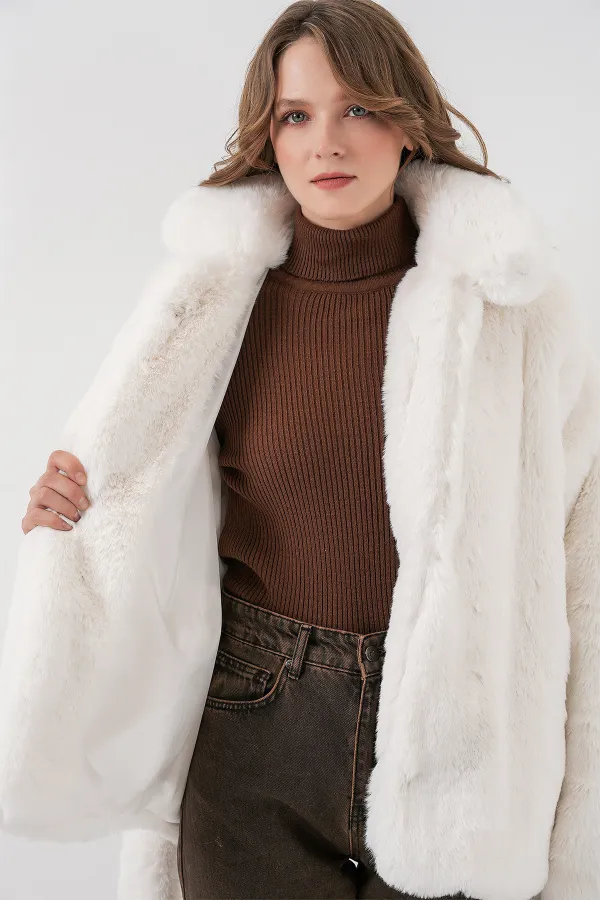 Manteau en fausse fourrure pour femme 5234 - Écru