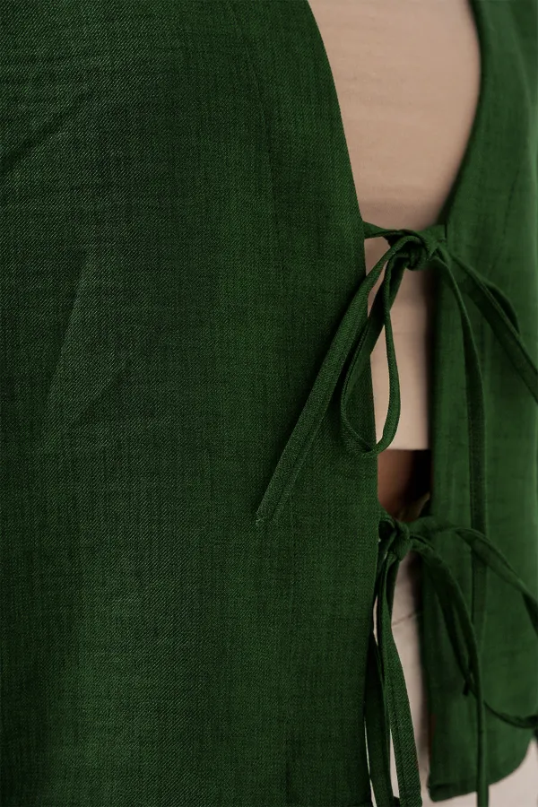 Tie-Front Linen Kimono 960 - Emerald Green