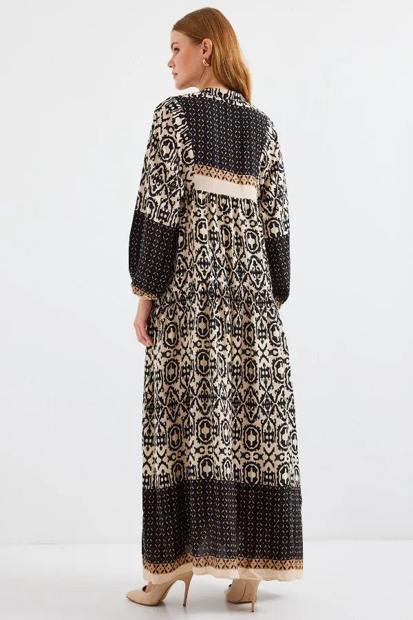 Robe hijab en viscose à motifs noirs et beiges pour femme 2423