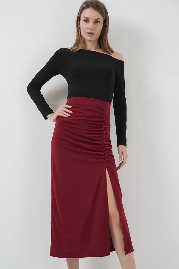 Jupe fendue Sandy 8033 - Rouge bordeaux