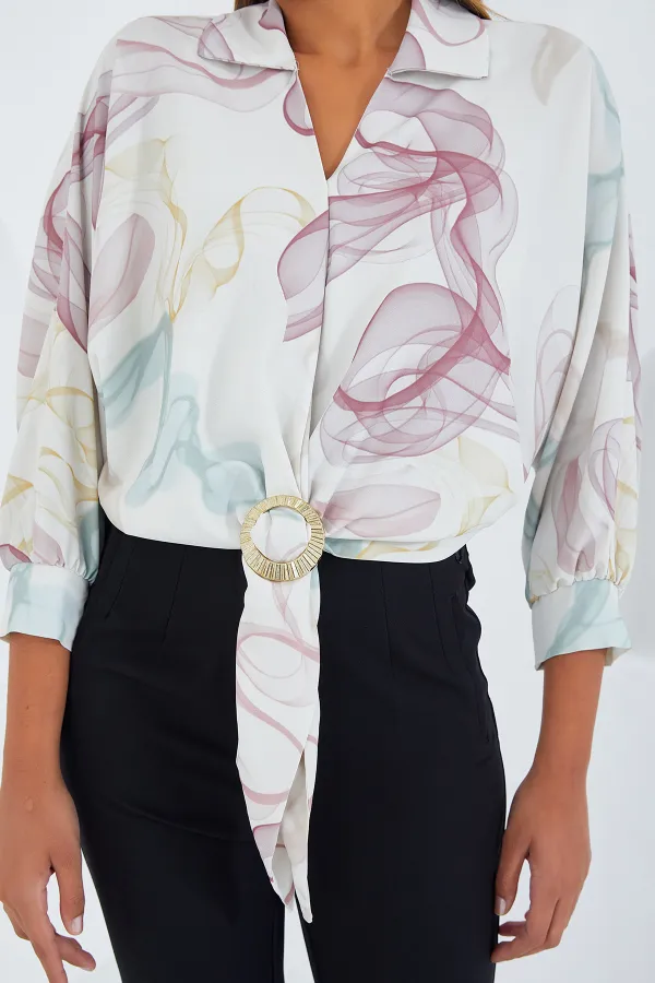 Women's Oversize Flowy Crop Satin Shirt 906 - Dusty Rose