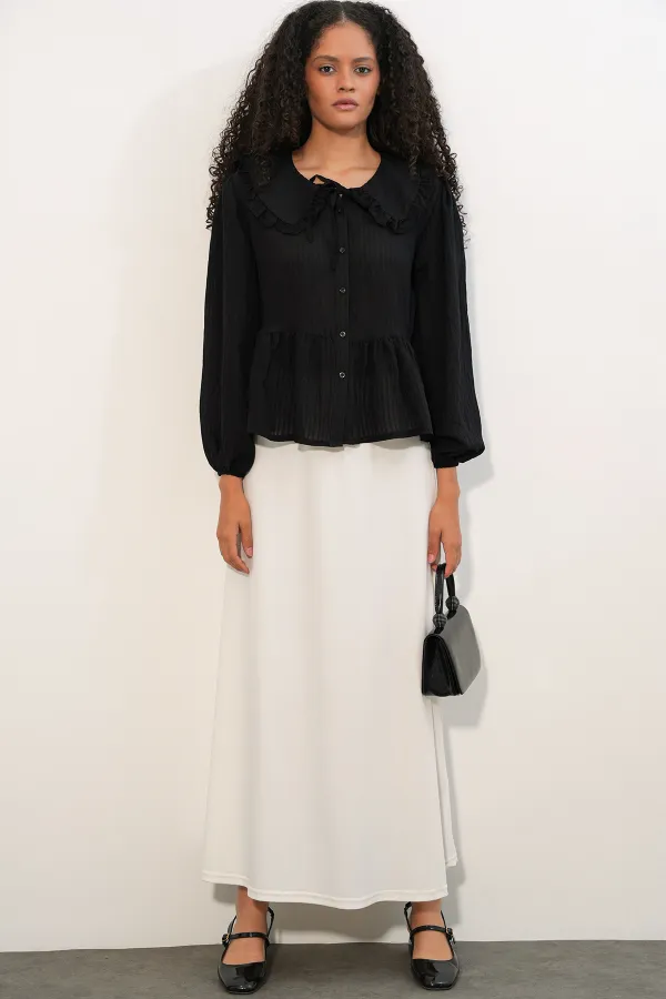Women's Peter Pan Collar Shirt Blouse 993 - Black