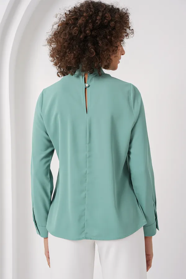 0418 Window Detail Blouse - Aqua Green