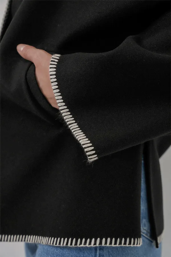 Kadın Nakışlı Kaşe Ceket 9167 - Siyah