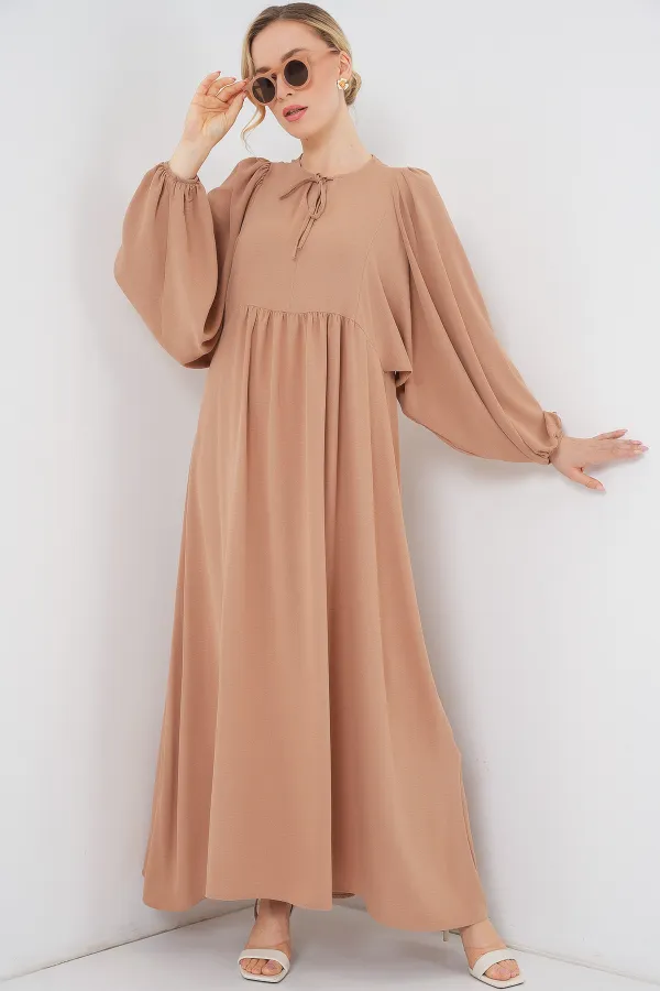 Kadın Balon Kol Uzun Tesettür Elbise 2464 - Bisküvi