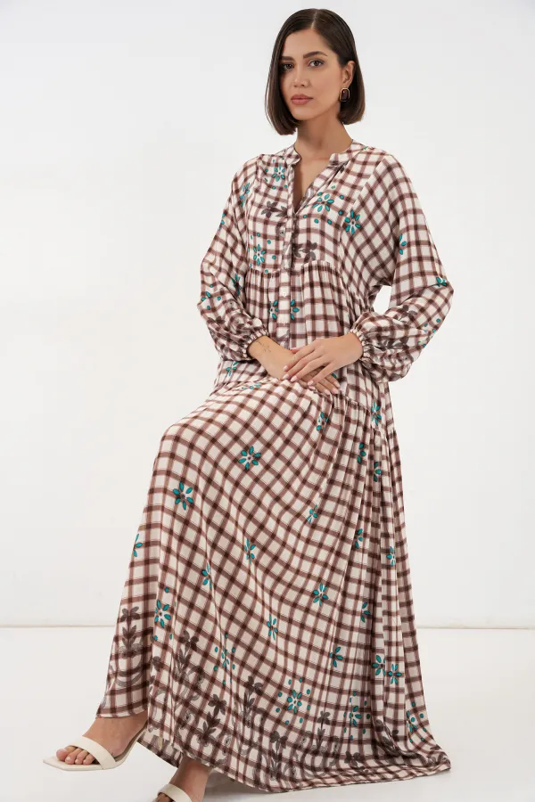 Robe longue hijab à motifs pour femme 2585 - A.Taba