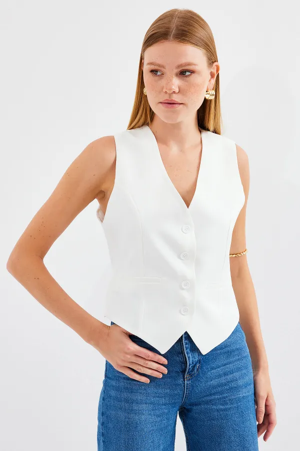 6796 Short Woven Vest - Ecru