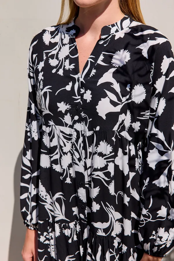 Robe hijab en viscose noire et blanche pour femme 2423