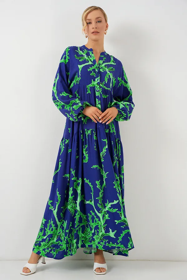 Robe hijab à motifs authentiques 2423 - Violet-vert