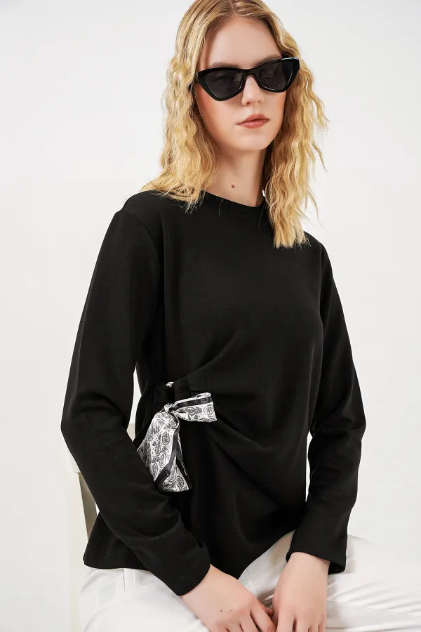 Kadın Fular Detaylu Uzun Kol Bluz 40000 - Siyah