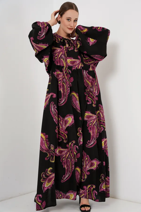 Kadın Balon Kol Uzun Tesettür Elbise 2464 - Y.Fuşya