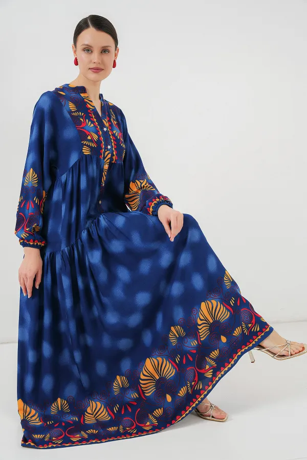 Robe hijab à motifs authentiques 2423 - Bleu marine 5
