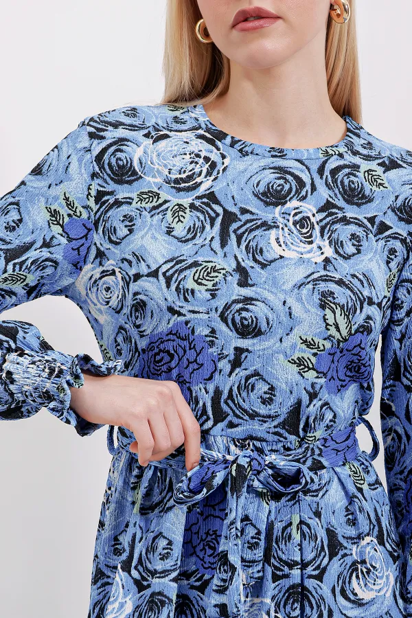 Robe hijab tricotée 1525 - Bleu marine clair