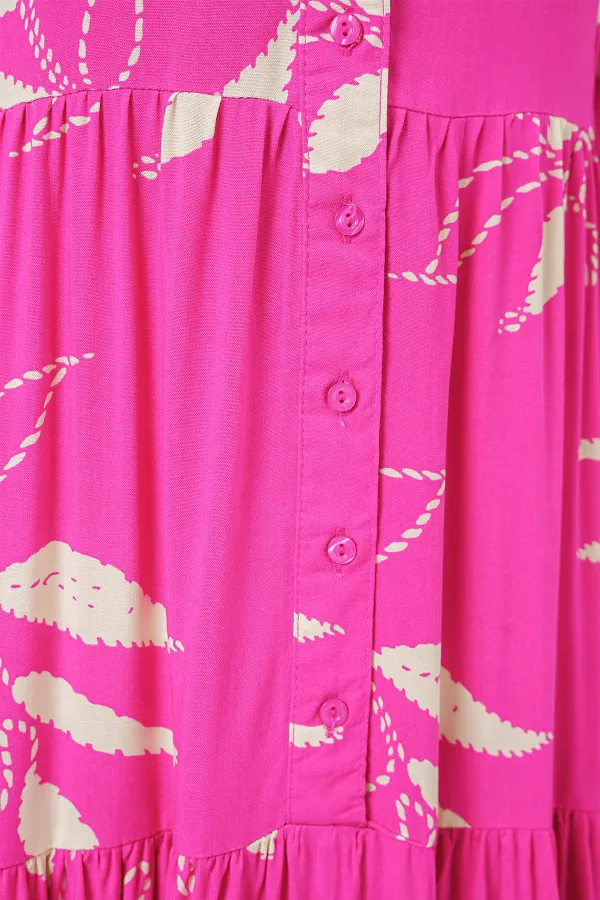 Robe longue hijab à motifs pour femme 2585 - Fuchsia clair