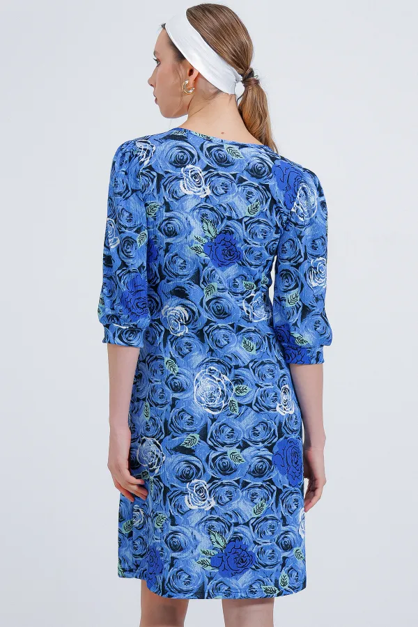 Robe midi à motif rose saxonne pour femme 2477