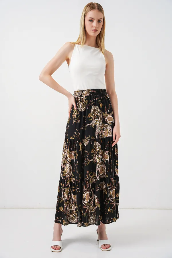 1898 Desenli Uzun Etek - Düz Siyah