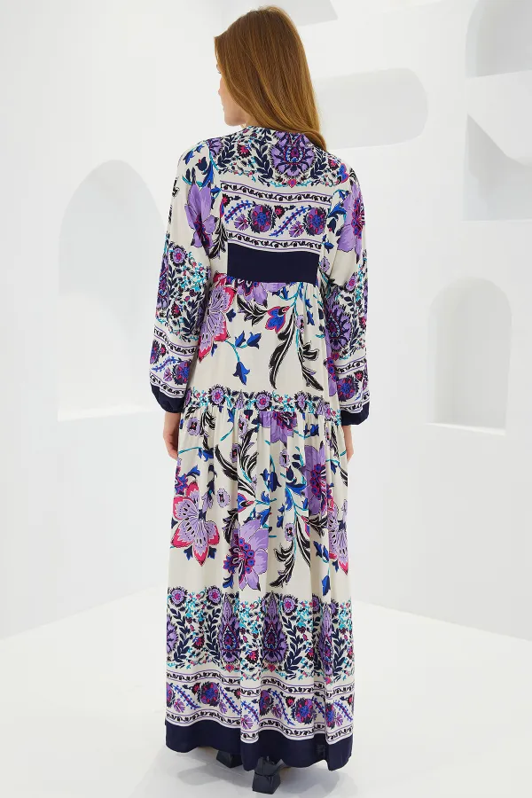 Robe hijab en viscose bleu marine et violette pour femme 2423